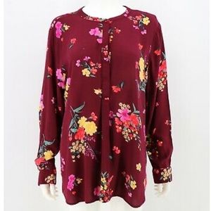 Old Navy The Tunic Shirt Burgundy Floral Print